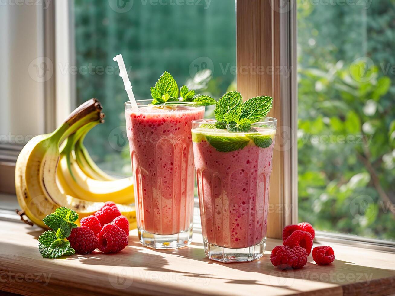 ai gegenereerd aardbei en banaan smoothie foto