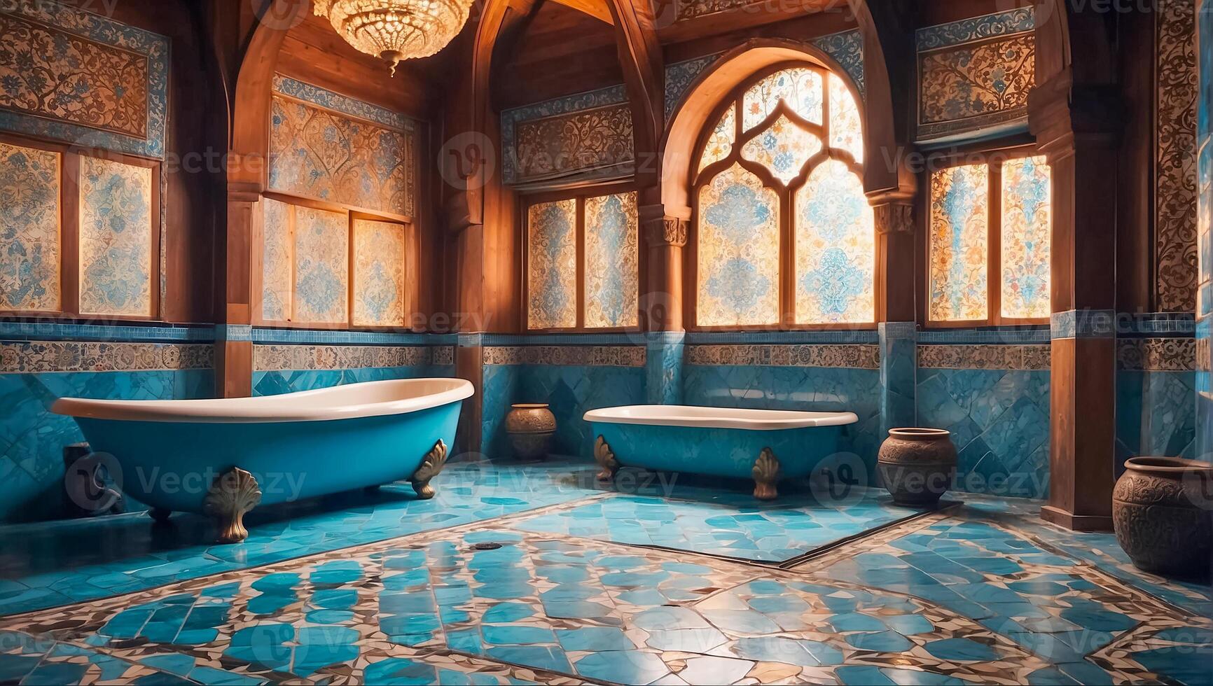 ai gegenereerd mooi badkamer in traditioneel Turks stijl foto