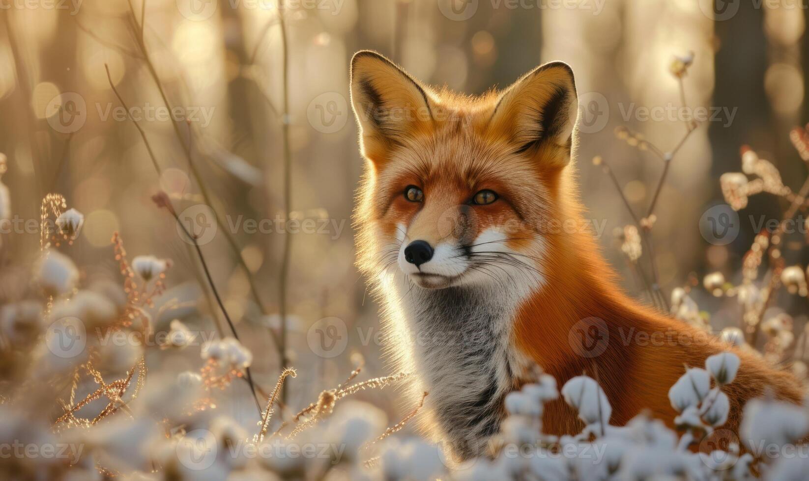 ai gegenereerd rood vos in de herfst Woud. mooi wild dier in natuur. foto