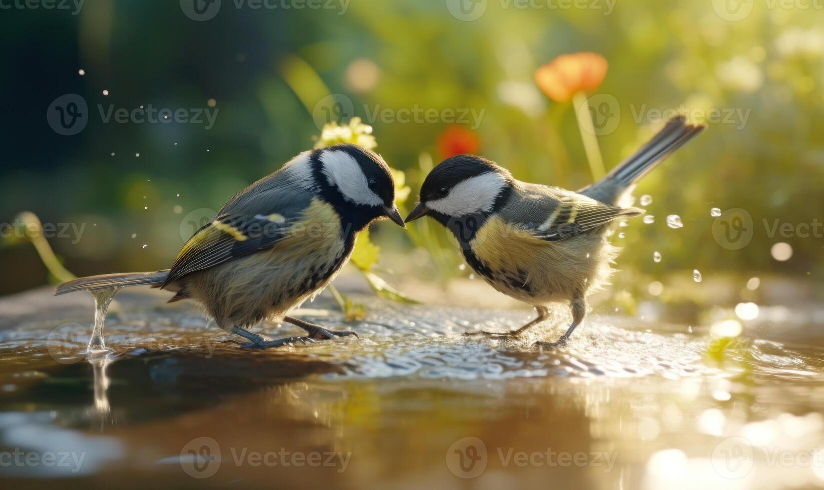 ai gegenereerd Super goed mees, parus belangrijk, single vogel Aan water, warwickshire foto