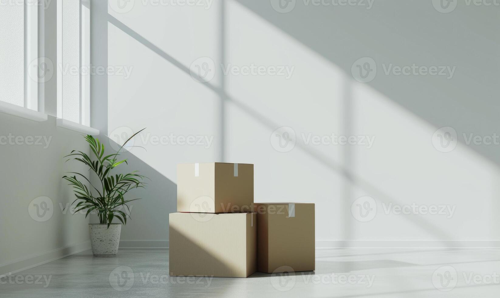 ai gegenereerd reeks van karton dozen Aan een wit tafel. model. levering concept achtergrond. foto
