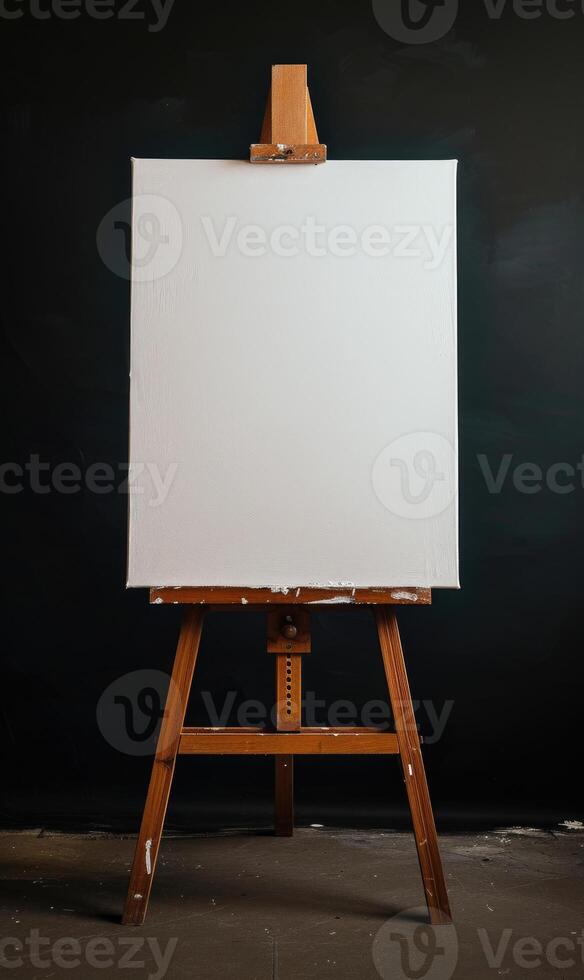 ai gegenereerd een ezel met een blanco wit canvas in een kunst studio foto