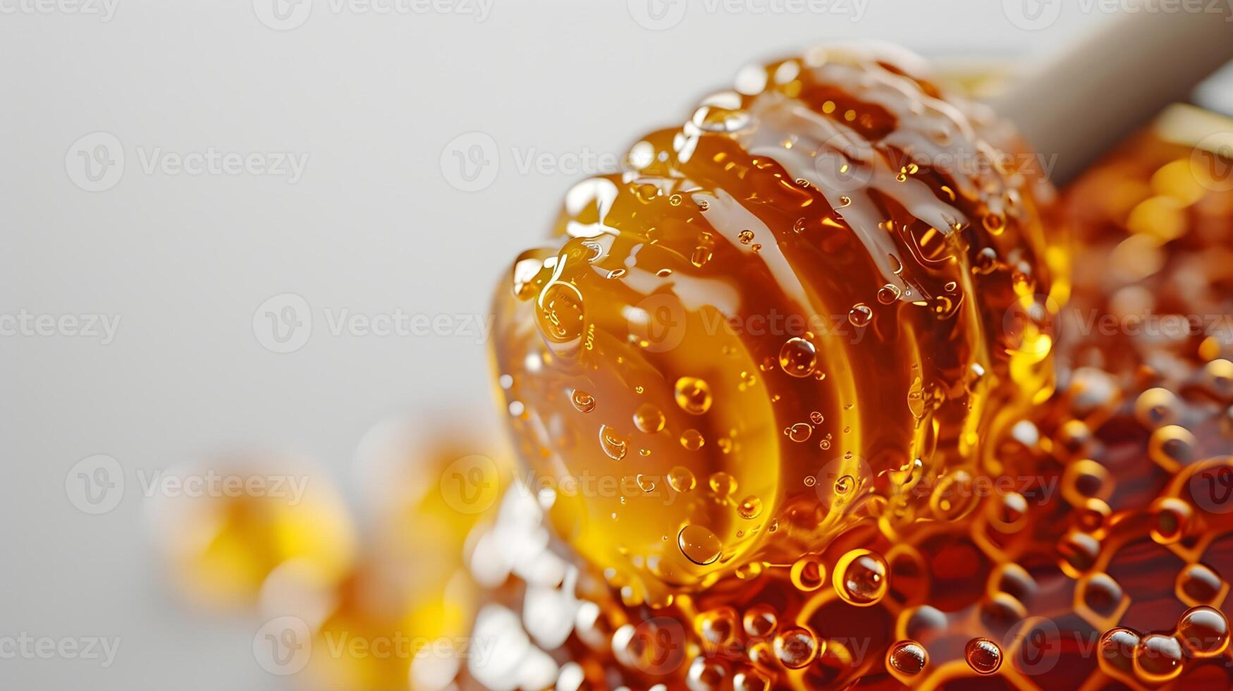 ai gegenereerd detailopname portret van een honing fles tegen wit achtergrond, achtergrond afbeelding, ai gegenereerd foto