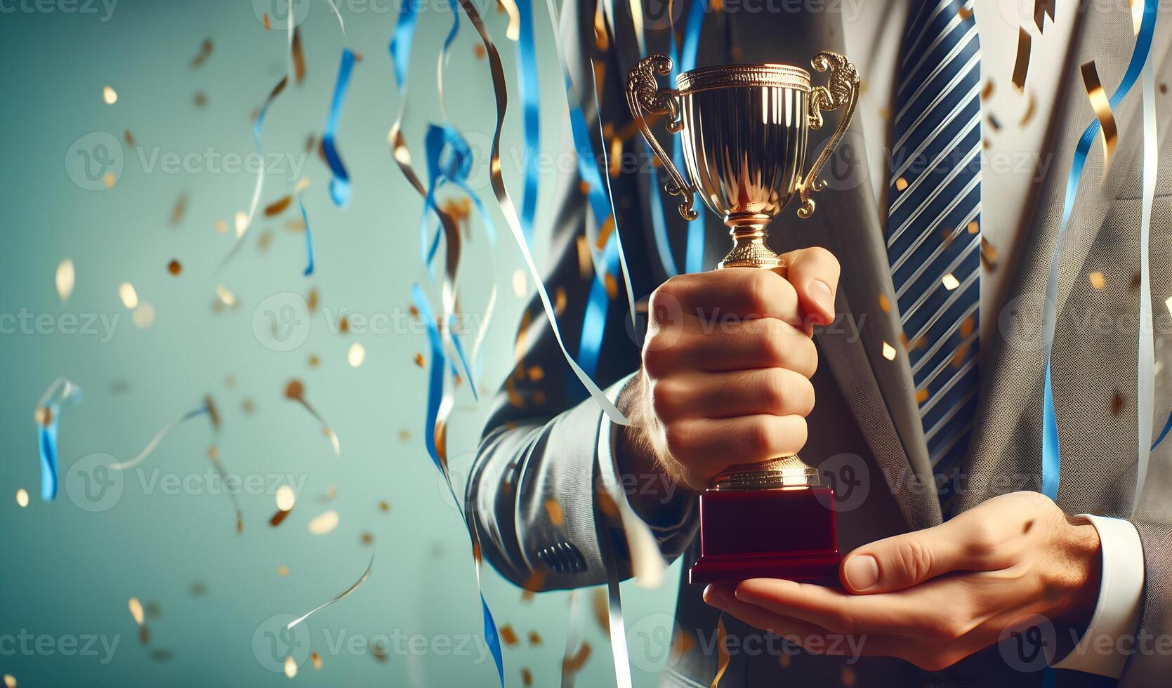 ai gegenereerd geslaagd bedrijf Mens Holding prijs of kop prijs voor zakelijke ontwikkeling van een investering bedrijf. generatief ai. foto