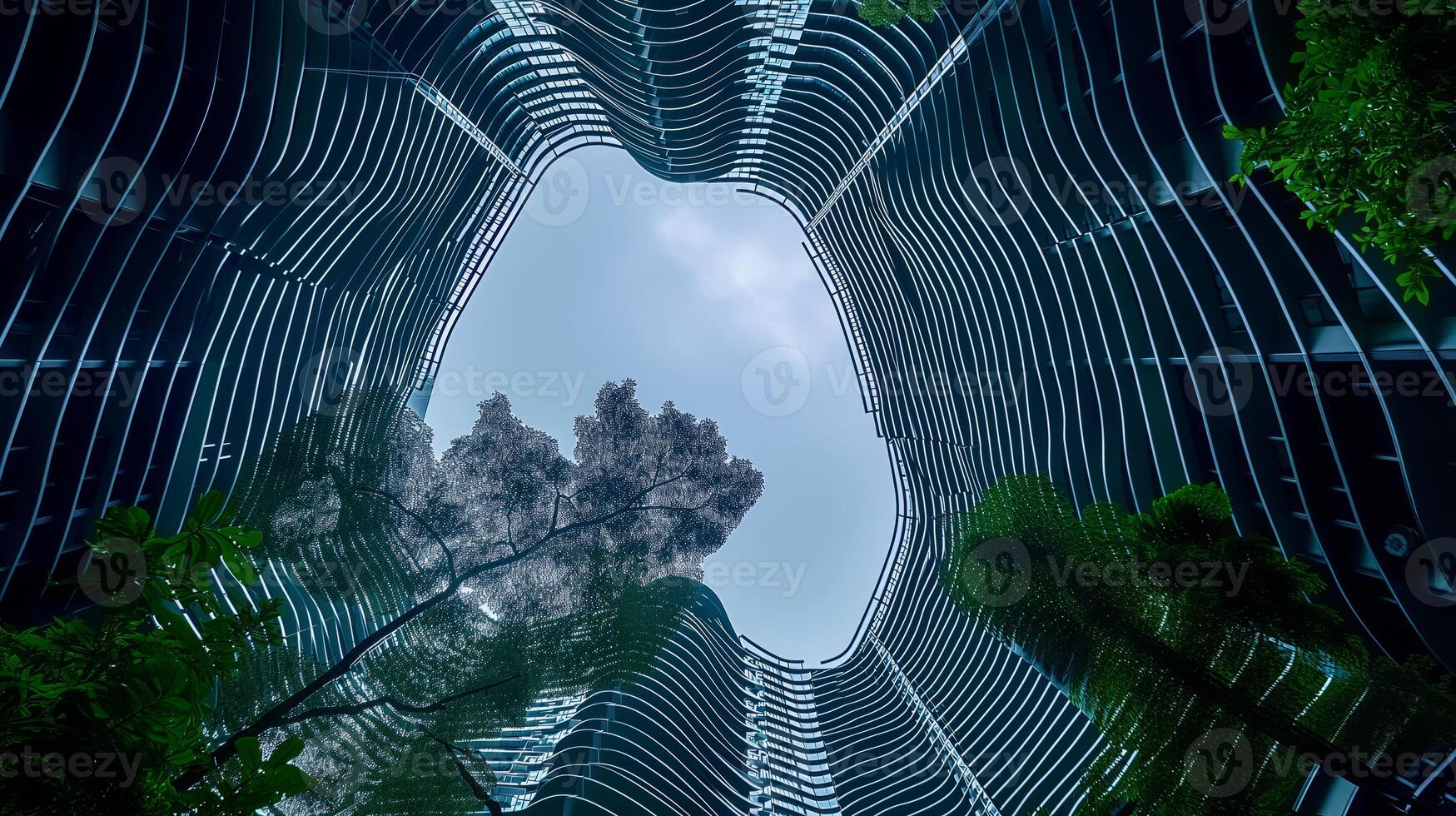 ai gegenereerd laag hoek vis oog schot tuin stad wolkenkrabber foto