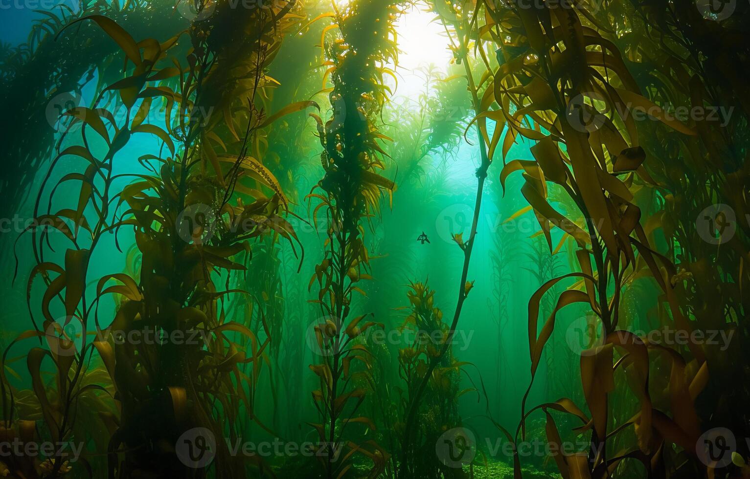 ai gegenereerd reusachtig zeewier in haar natuurlijk leefgebied, schilderij een sereen tafereel in de onderwater- wereld foto