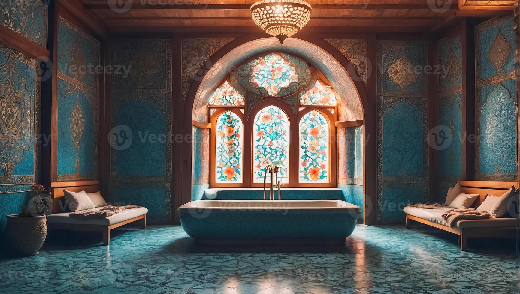 ai gegenereerd mooi badkamer in traditioneel Turks stijl foto