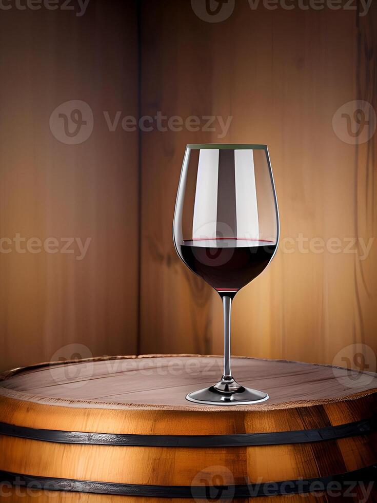 ai gegenereerd wijn in een glas Aan een wijn vat - gegenereerd beeld foto