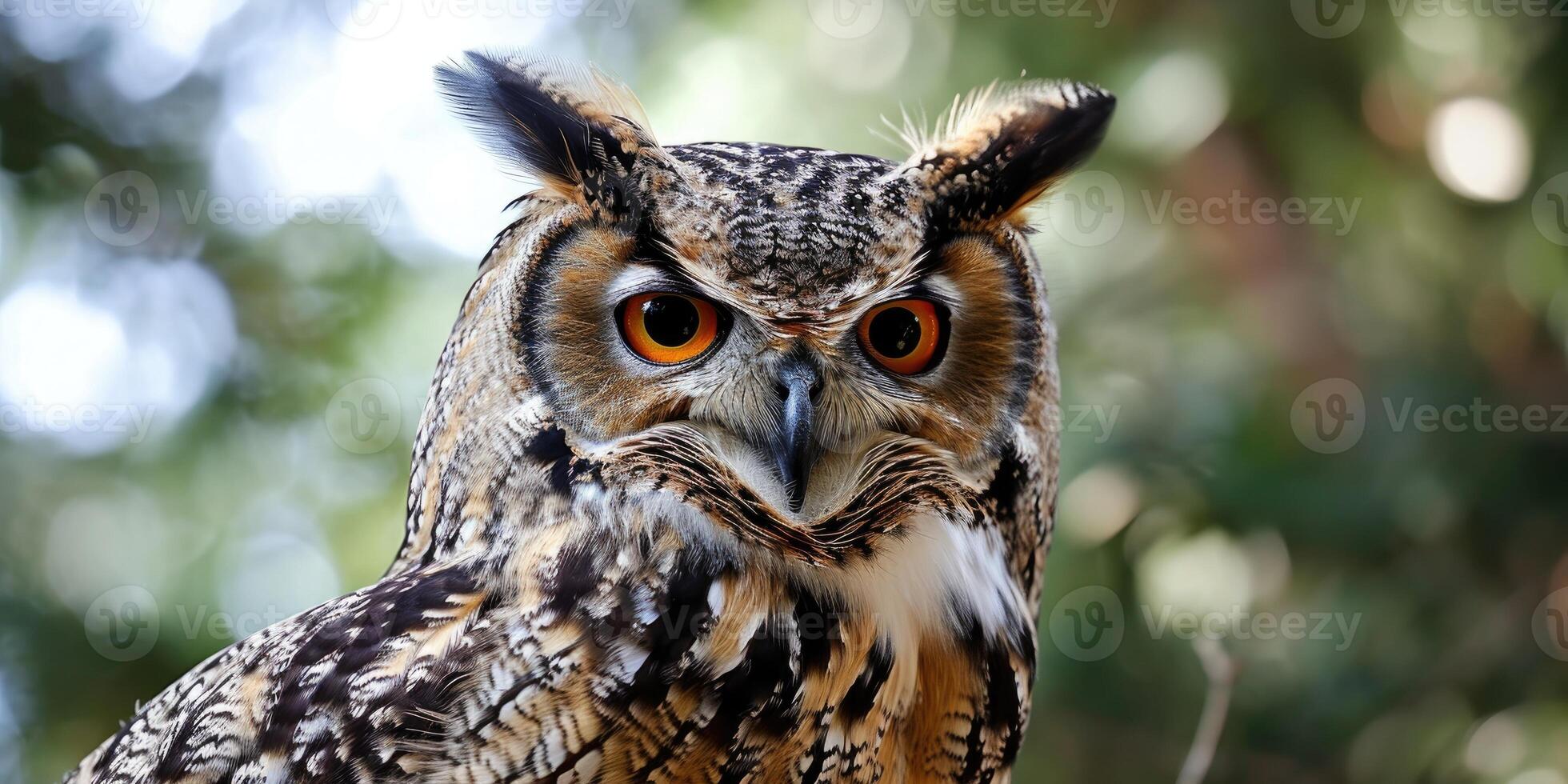 ai gegenereerd dichtbij omhoog van een Super goed gehoornd uil in haar natuurlijk leefgebied foto