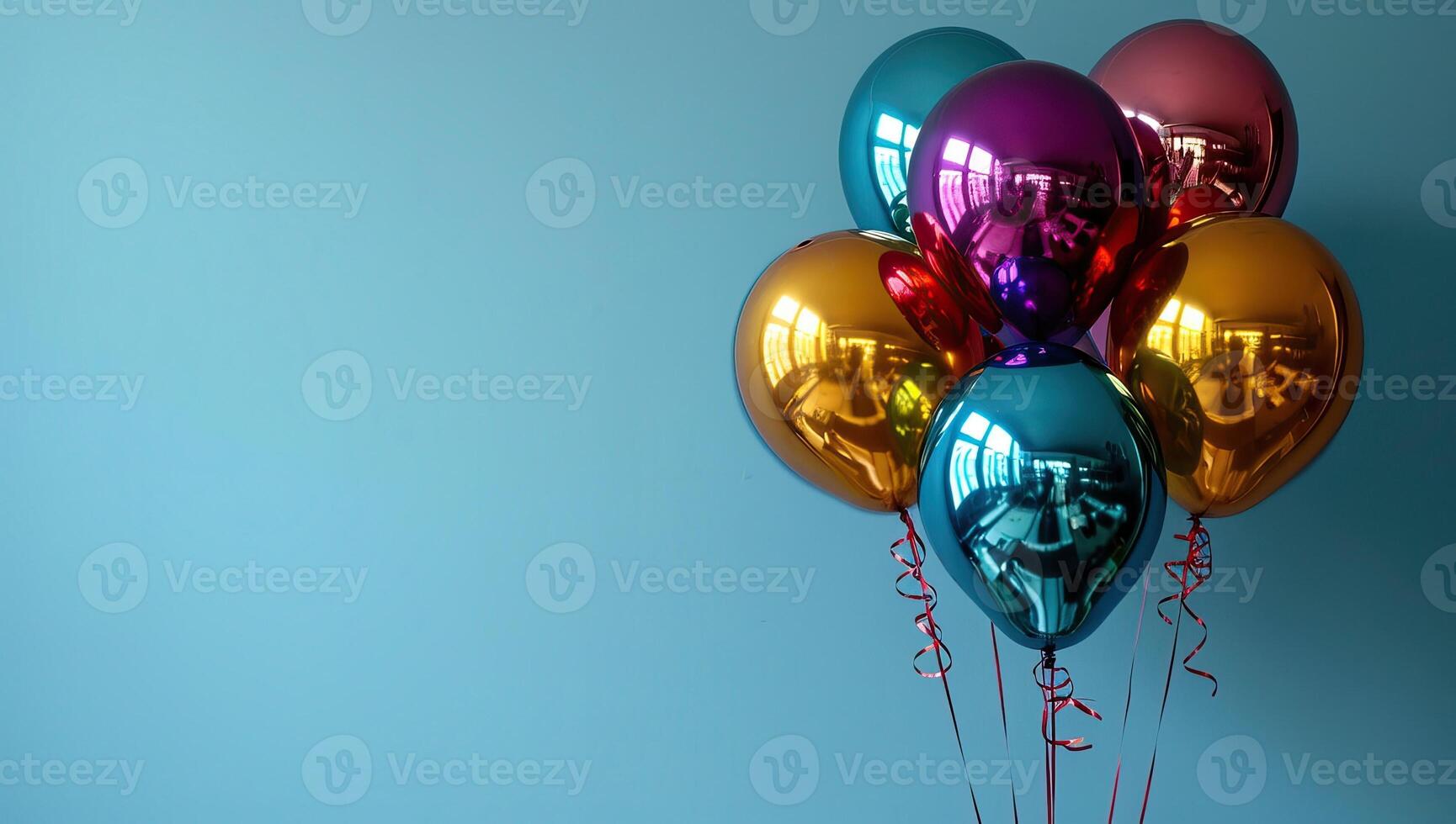 ai gegenereerd kleurrijk ballonnen Aan blauw achtergrond met kopiëren ruimte foto