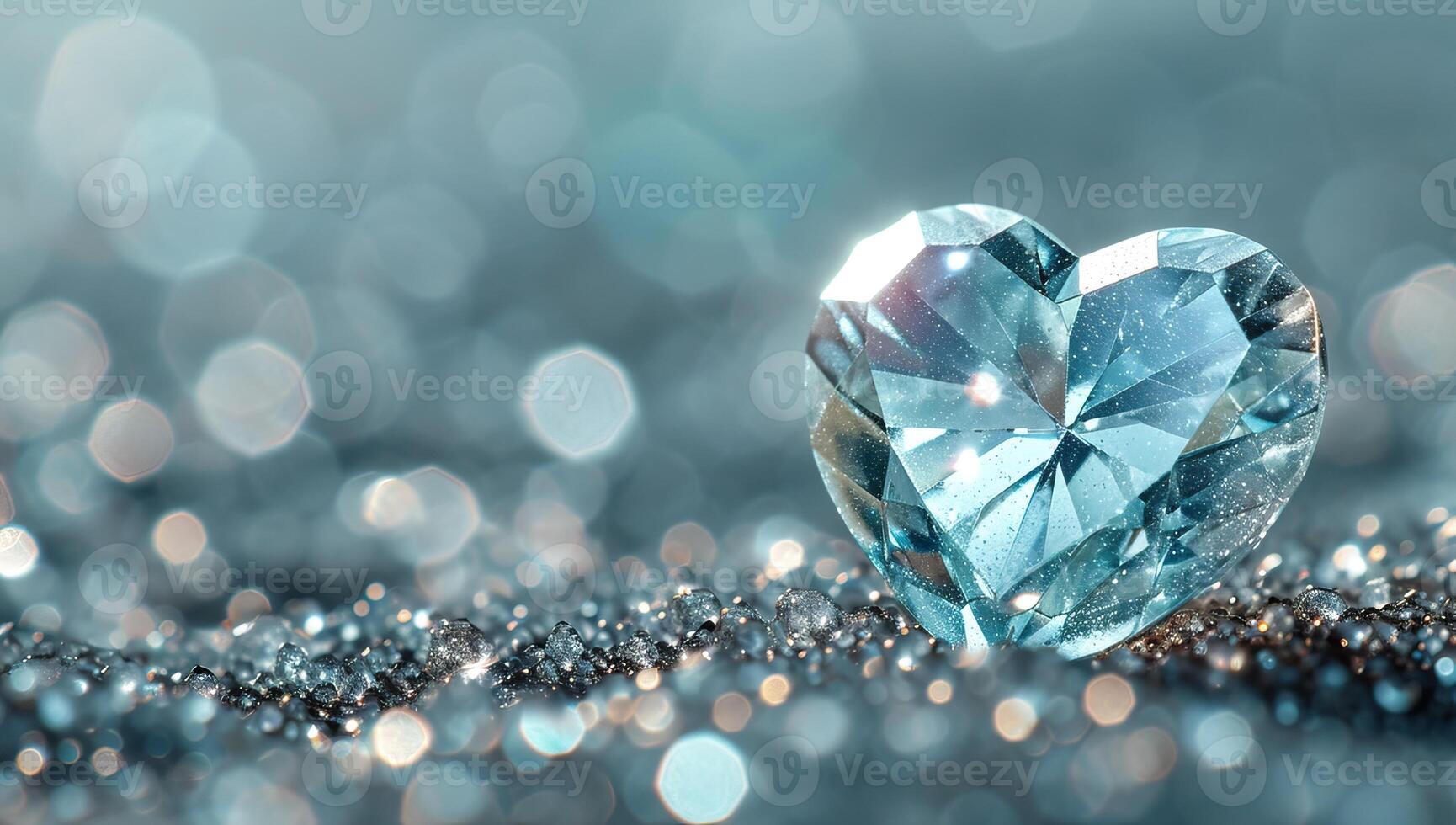 ai gegenereerd hart vormig diamant Aan blauw bokeh achtergrond foto
