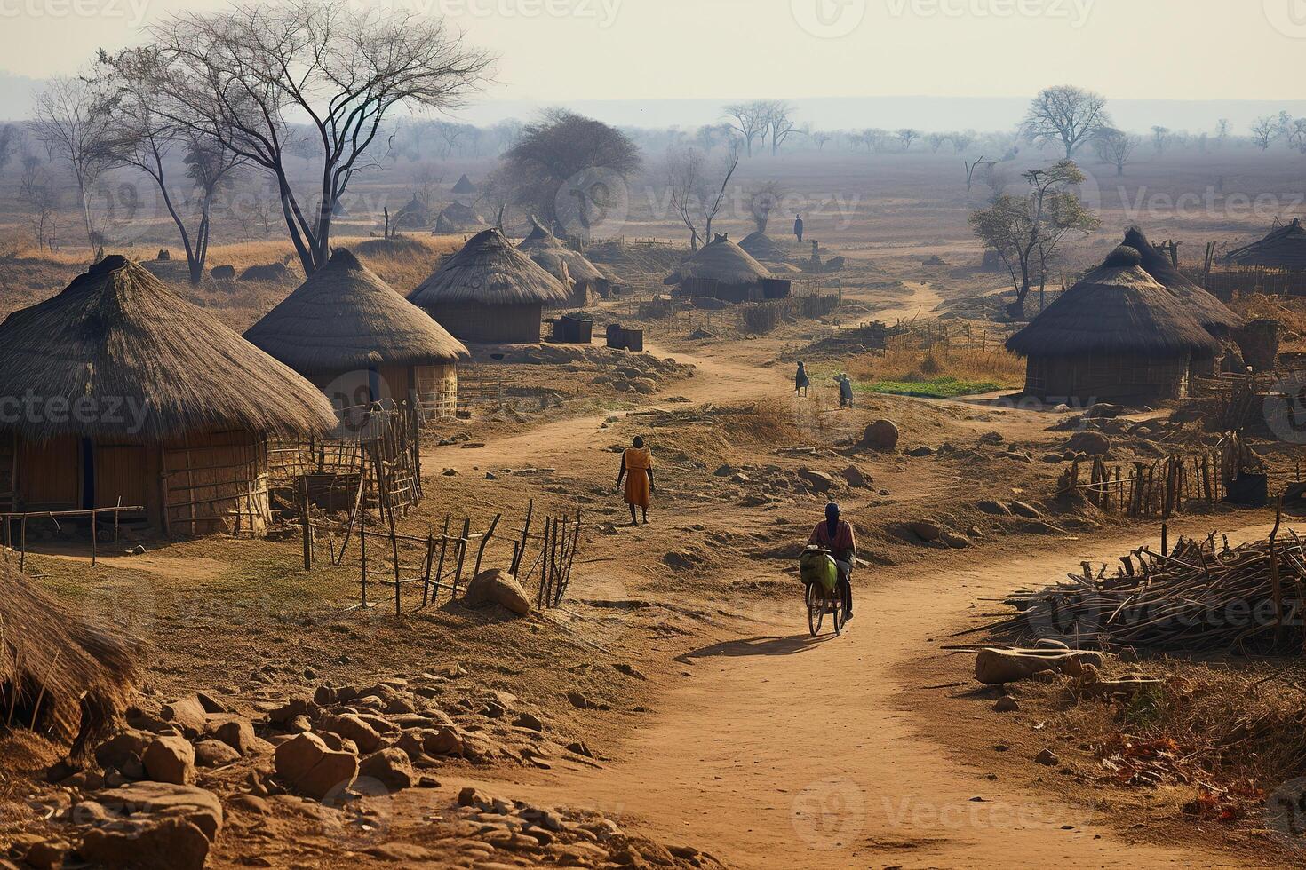 ai gegenereerd landschap arm Afrikaanse dorp in woestijn foto