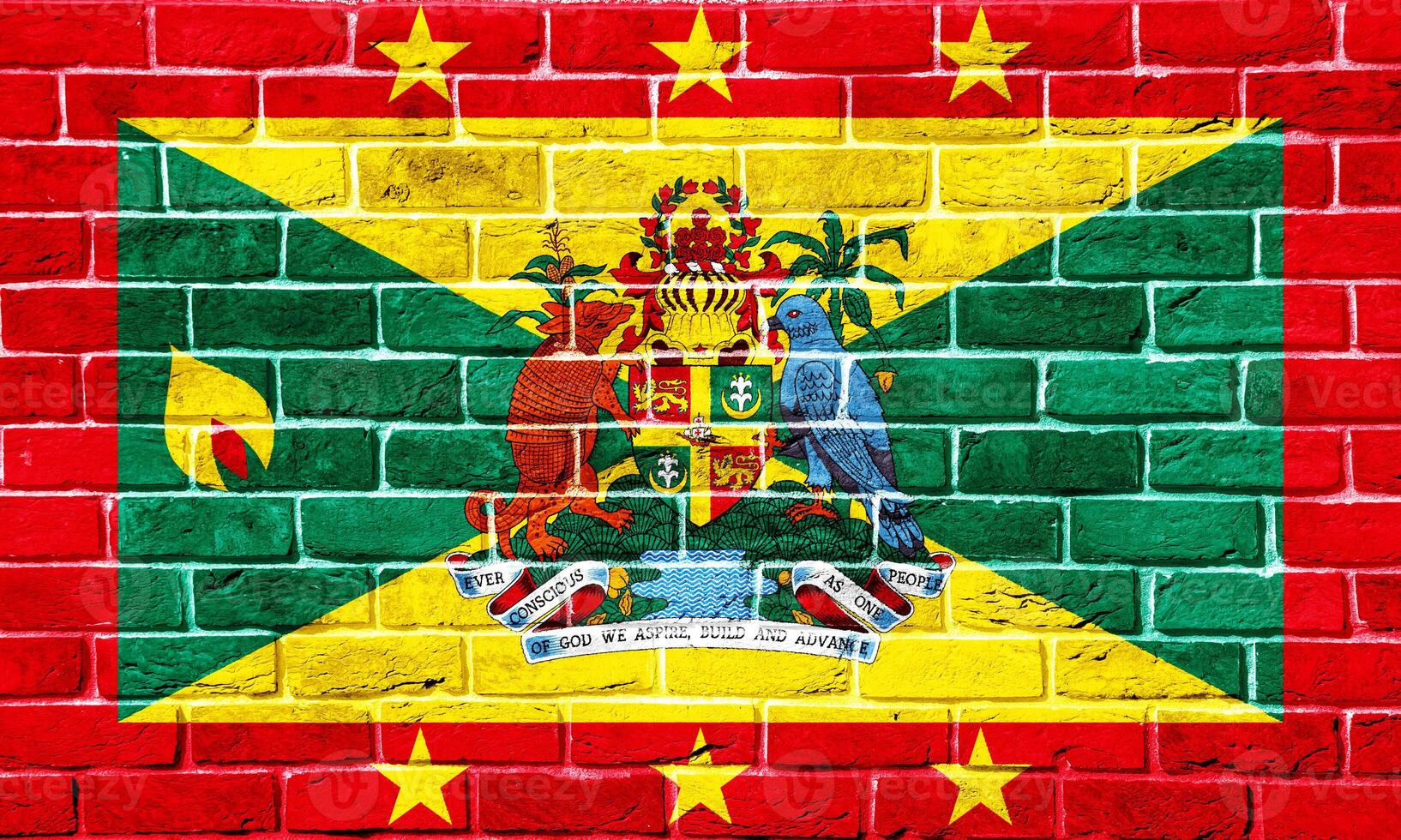 vlag en jas van armen van Grenada Aan een getextureerde achtergrond. concept collage. foto
