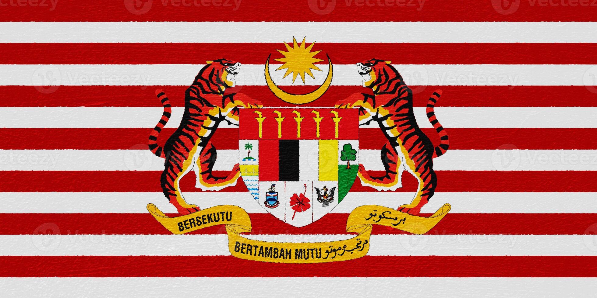 vlag en jas van armen van Maleisië Aan een getextureerde achtergrond. concept collage. foto