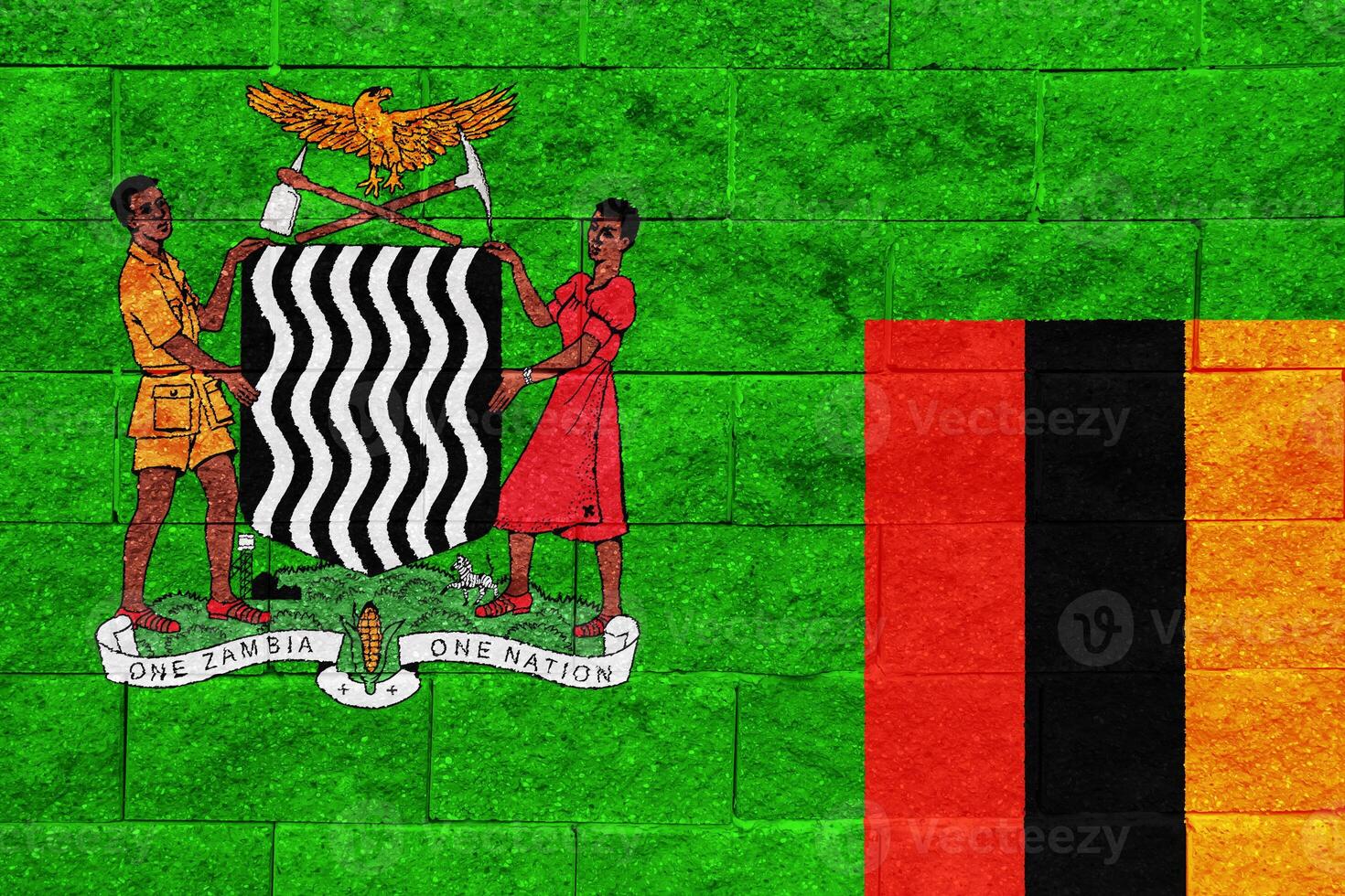 vlag en jas van armen van republiek van Zambia Aan een getextureerde achtergrond. concept collage. foto