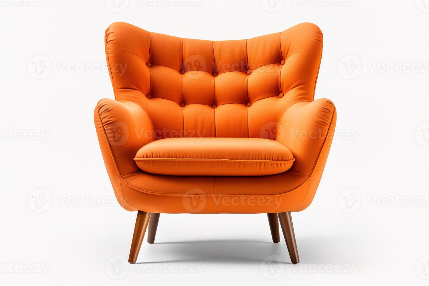 ai gegenereerd voorkant visie modern elegant helder oranje fauteuil geïsoleerd Aan wit achtergrond foto