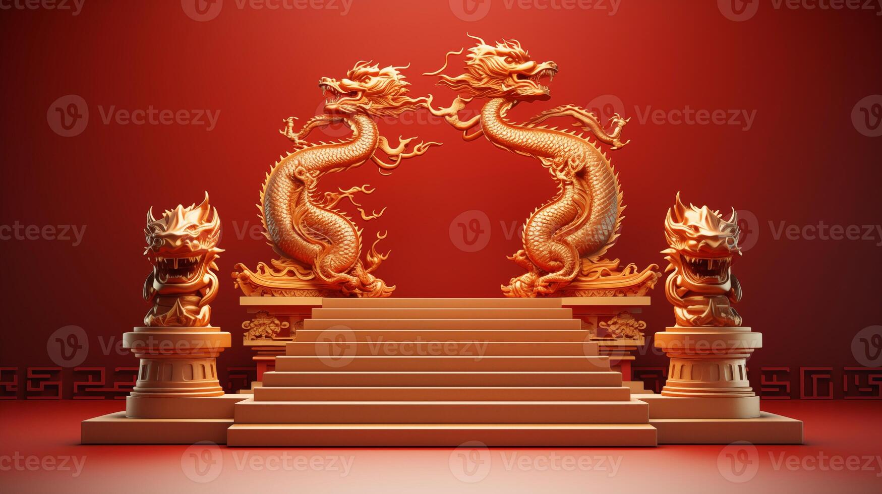 ai gegenereerd Chinese nieuw jaar en gouden draak jaar podium foto