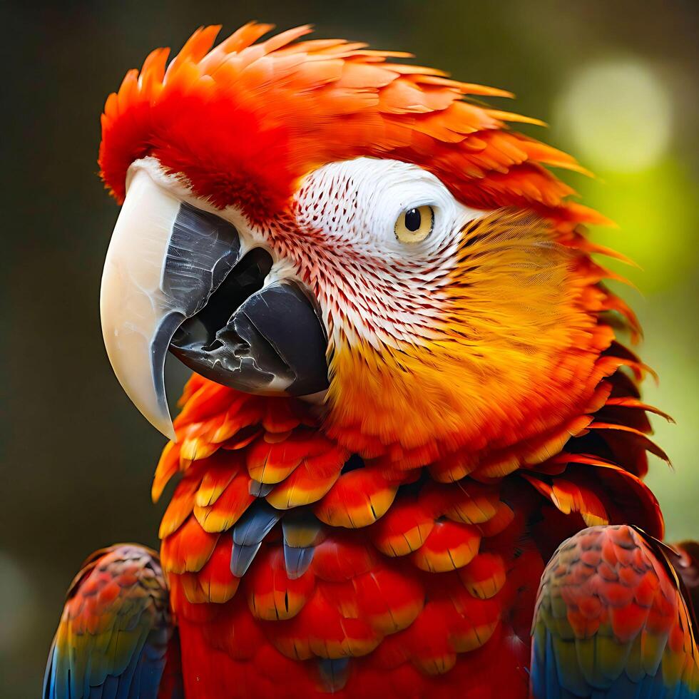 ai gegenereerd dichtbij omhoog van kleurrijk scharlaken ara papegaai geïsoleerd Aan een transparant achtergrond. generatief ai foto