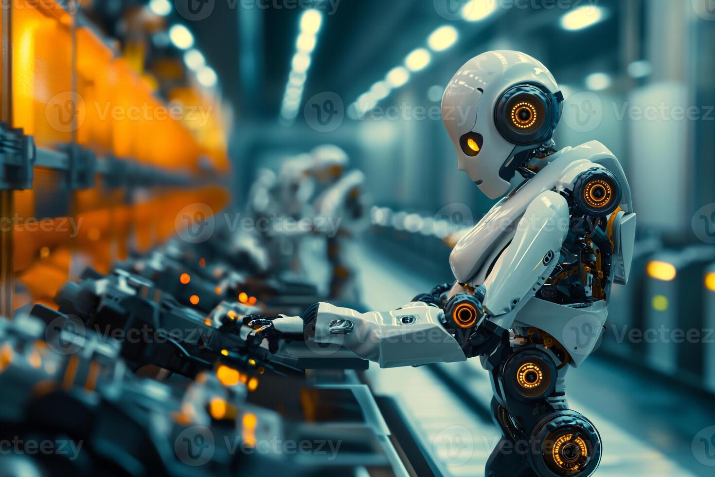 ai gegenereerd futuristische robotica in modern fabrieken , ai integratie en automatisering foto