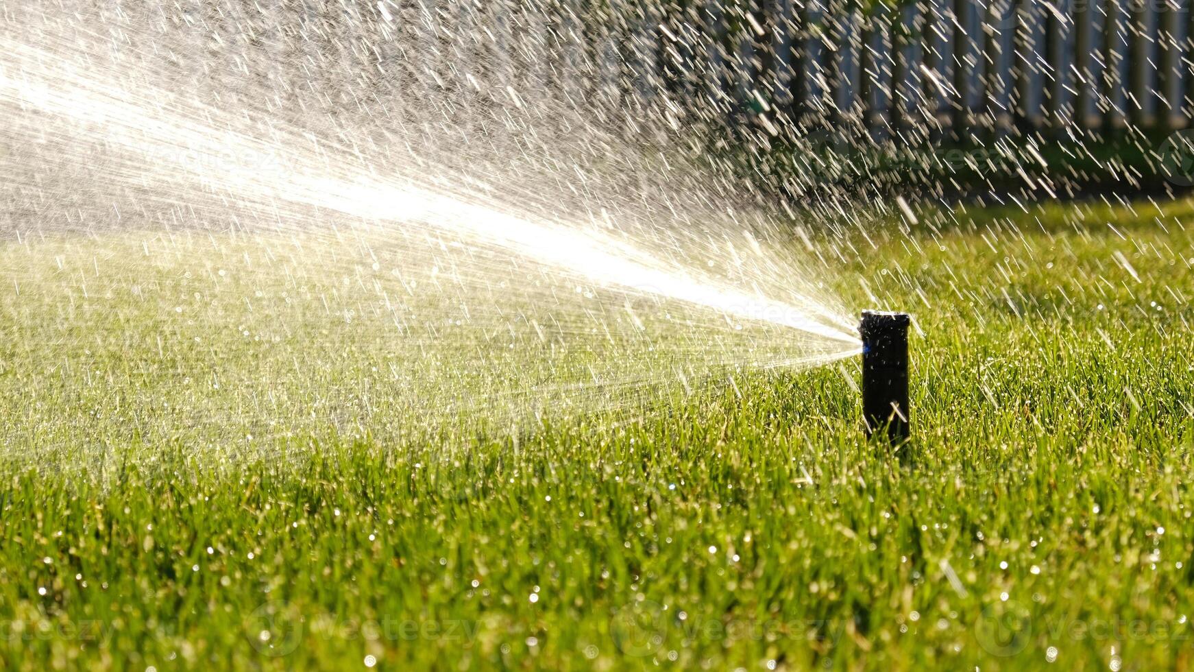 automatisch tuin irrigatie systeem gieter gazon met verstelbaar hoofd. automatisch uitrusting voor irrigatie en onderhoud van gazons, tuinieren. foto