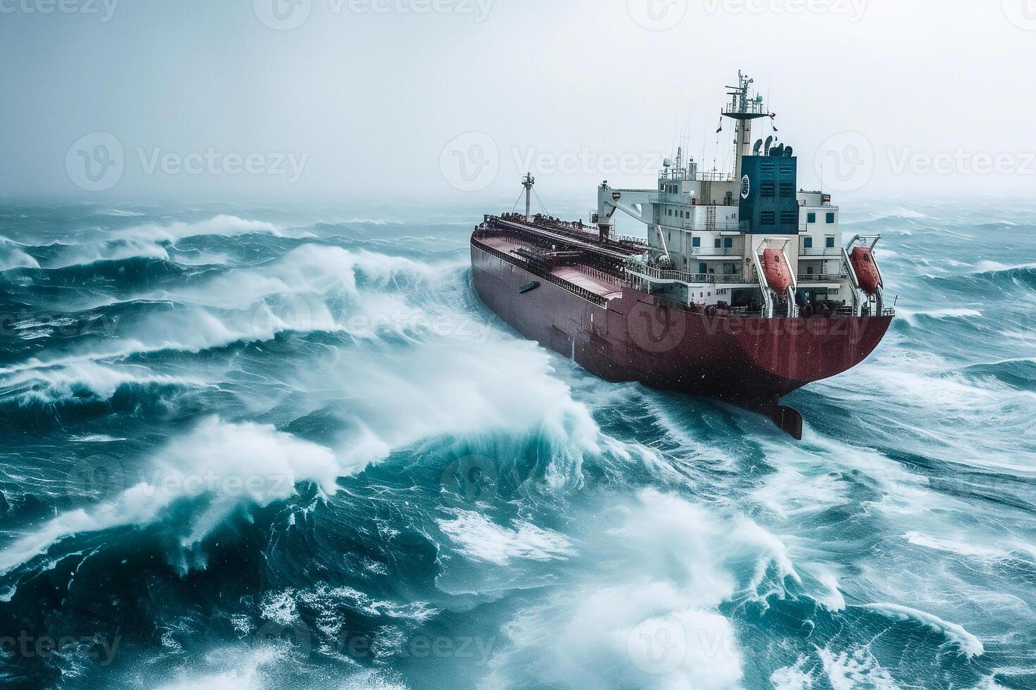 ai gegenereerd tanker vaartuig schip is het zeilen in oceaan door de zwaar storm . foto