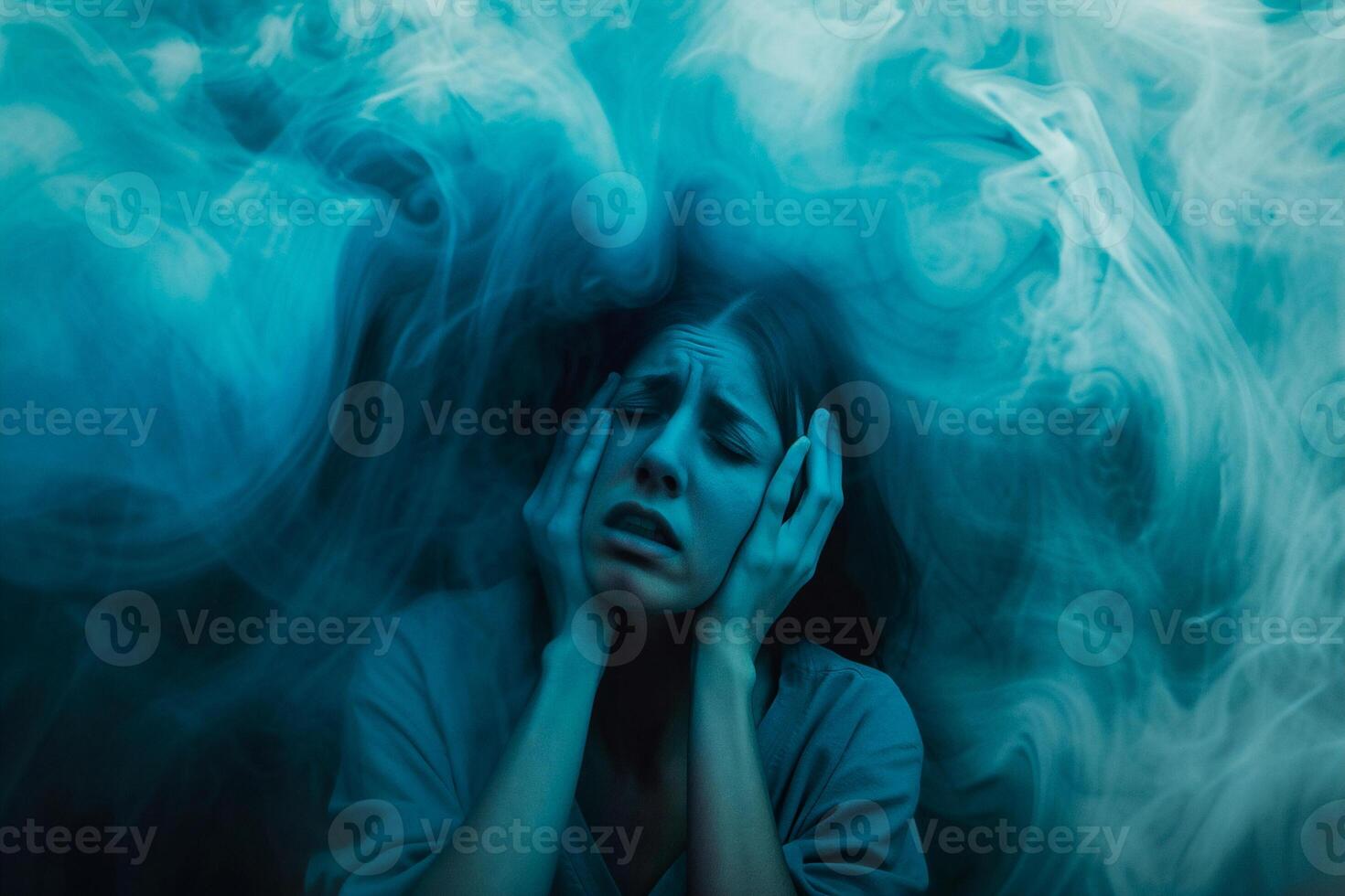 ai gegenereerd surrealistische depressief vrouw geleden van mentaal ziekte, gestrest, voorbij denken, angst, mentaal ziekte concept foto