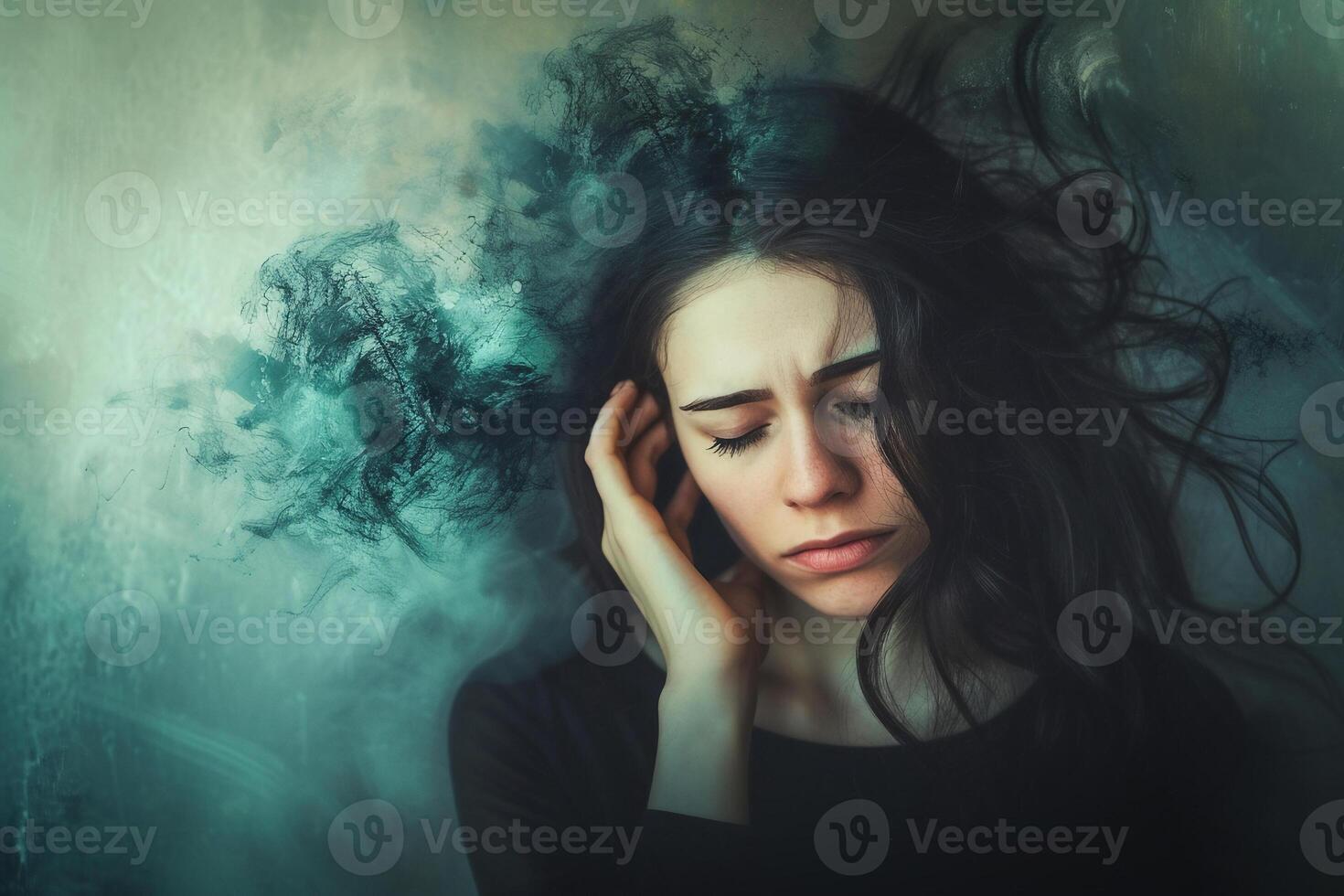 ai gegenereerd surrealistische depressief vrouw geleden van mentaal ziekte, gestrest, voorbij denken, angst, mentaal ziekte concept foto