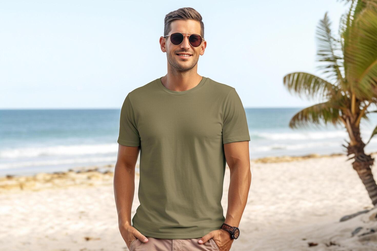 ai gegenereerd klassiek ronde hals t-shirt mockup met model- 33 foto