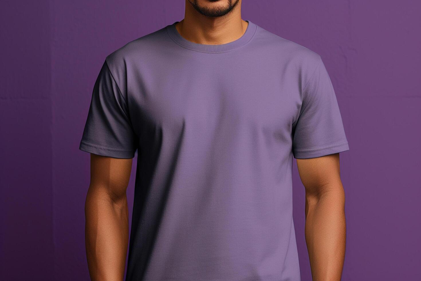 ai gegenereerd klassiek ronde hals t-shirt mockup met model- 11 foto