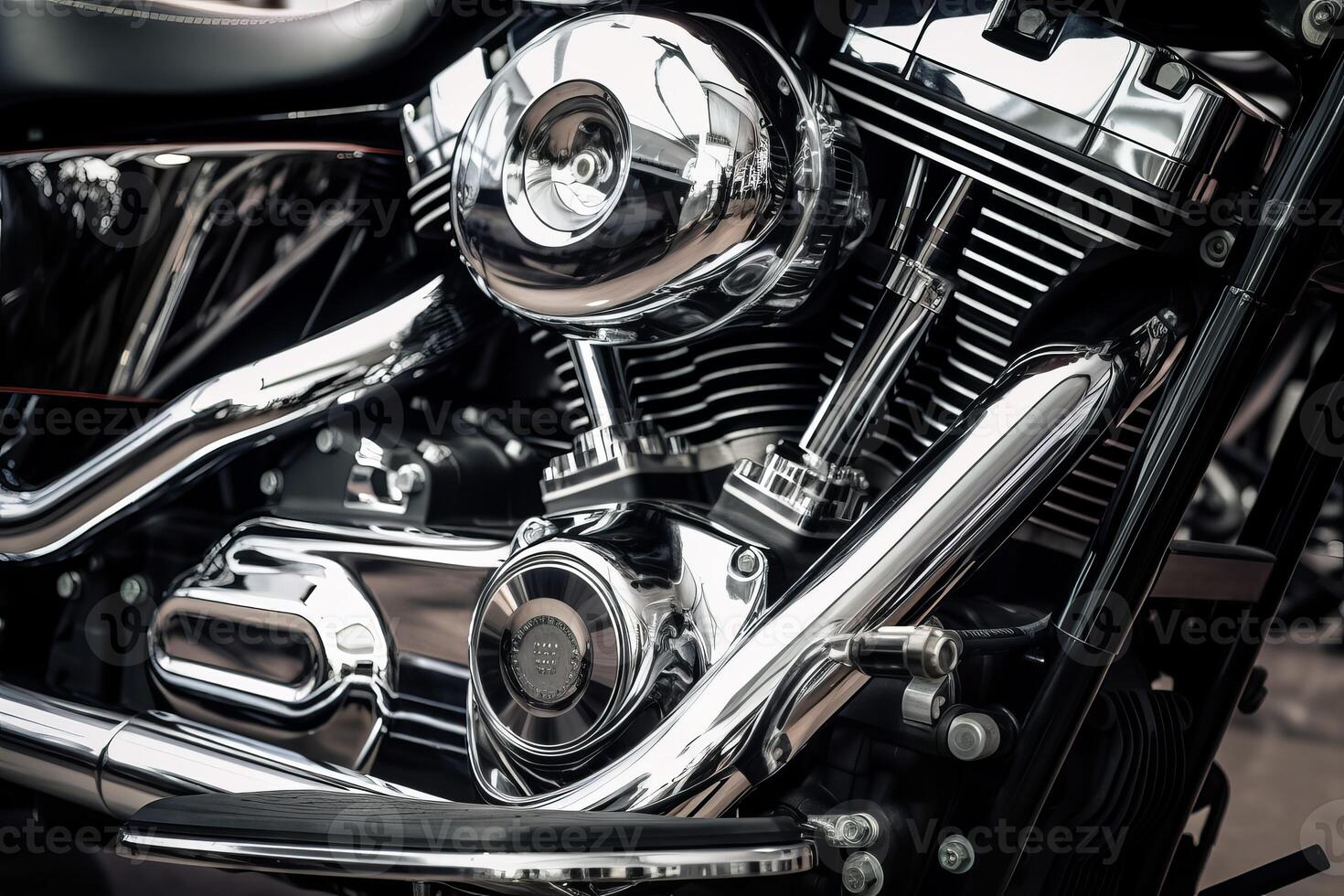 ai gegenereerd zilverachtig nieuw motorfiets motor detailopname. genereren ai foto