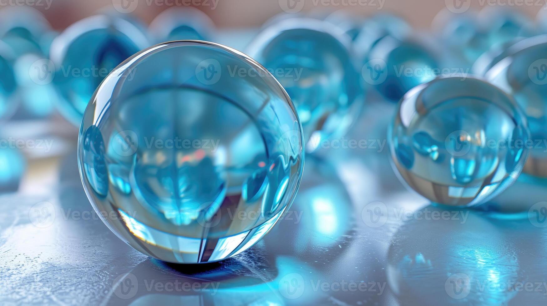 ai gegenereerd verbijsterend 3d geven met glas glanzend bollen met betoverend reflecties, ai gegenereerd. foto