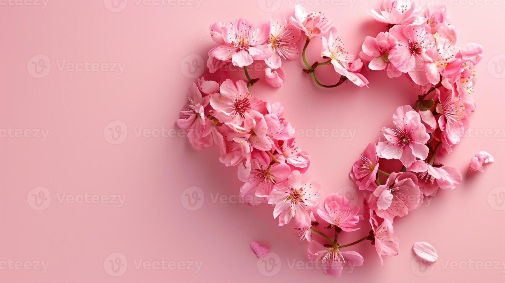 ai gegenereerd een bloem hart vorm Aan pastel roze achtergrond, perfect voor moeder dag, ai gegenereerd. foto