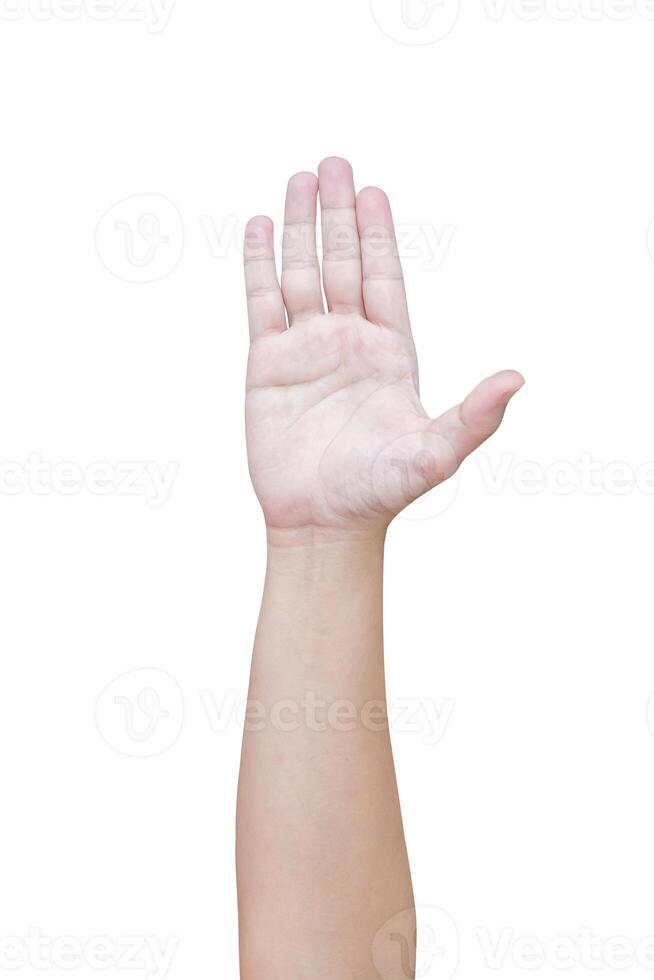 Mens hand- gebaar geïsoleerd Aan wit achtergrond foto