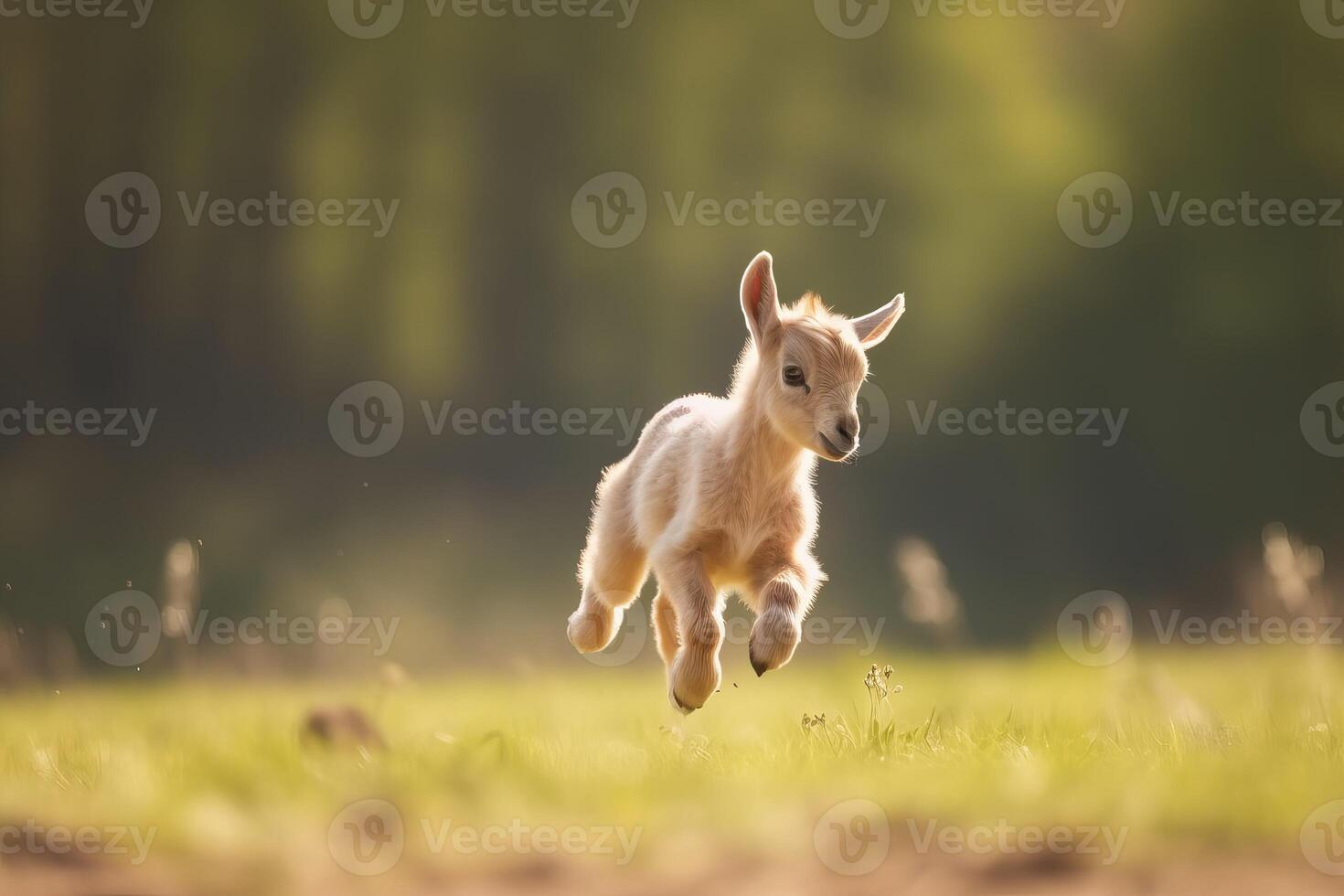 ai gegenereerd jumping baby geit in veld. genereren ai foto