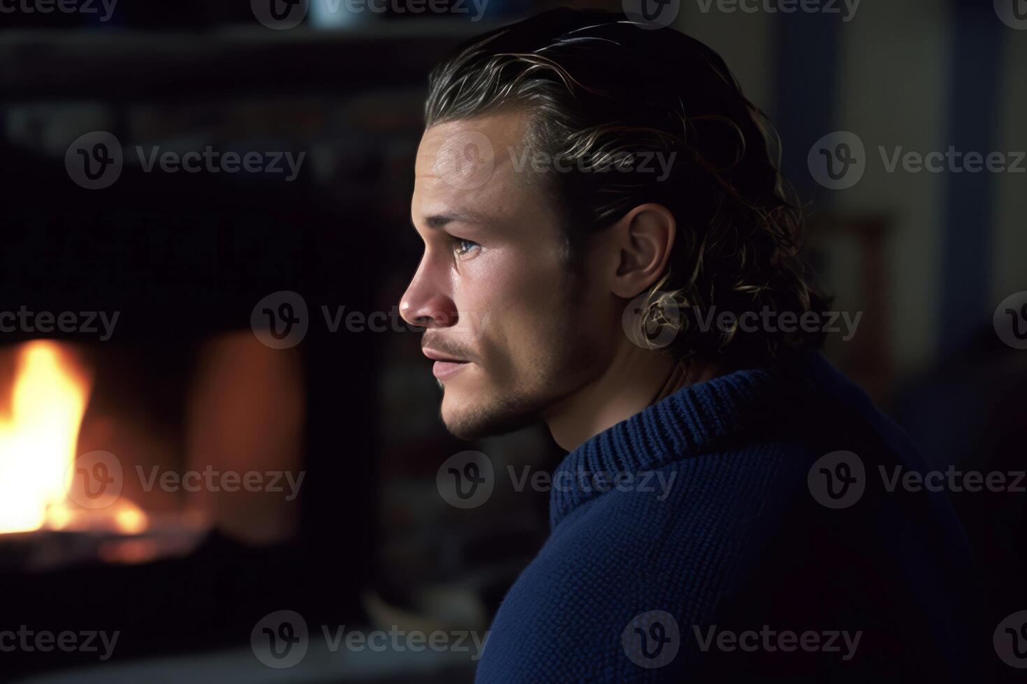 ai gegenereerd Scandinavisch vent portret Bij kamer haard. genereren ai foto