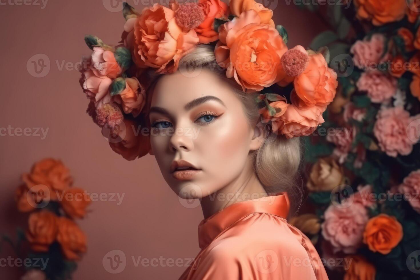 ai gegenereerd vrouw portret bloemen. genereren ai foto