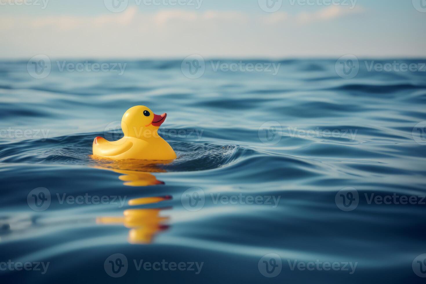 ai gegenereerd rubberachtig eend speelgoed- drijvend in de zee. genereren ai foto