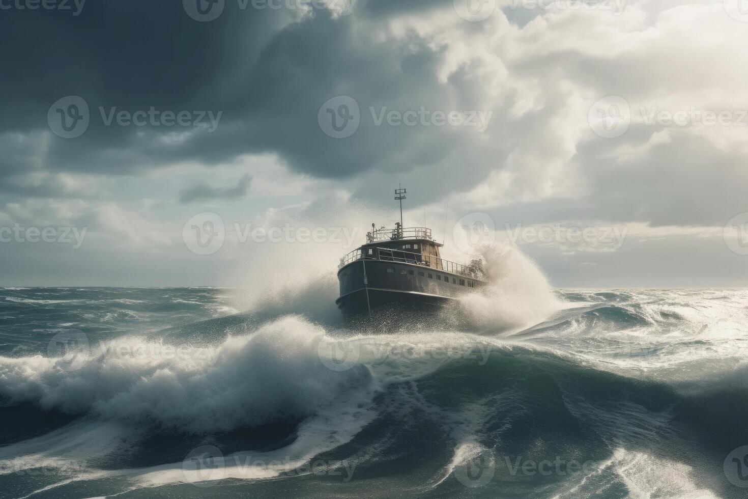 ai gegenereerd expeditie marinier ambacht in stormachtig oceaan. genereren ai foto