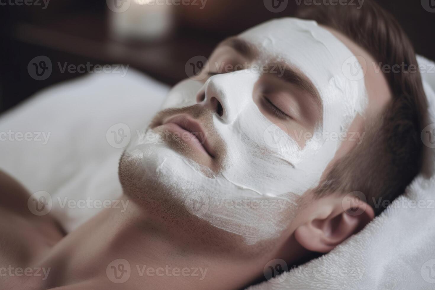 ai gegenereerd ontspannen Mens met gelaats verjonging masker. genereren ai foto