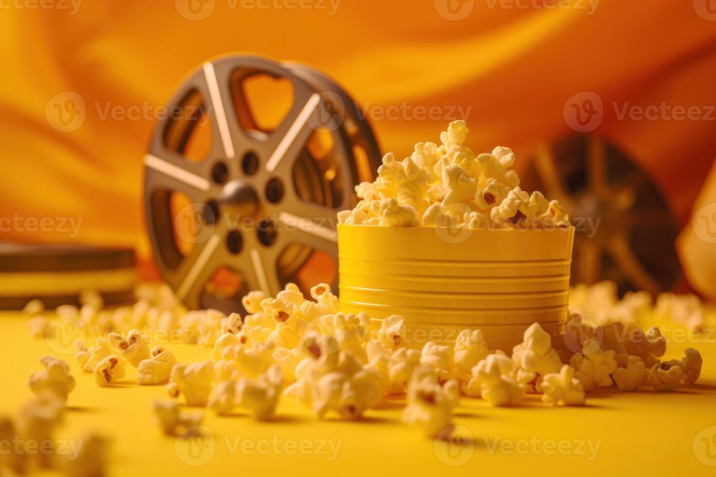 ai gegenereerd cinematografie haspel met verspreide popcorn. genereren ai foto