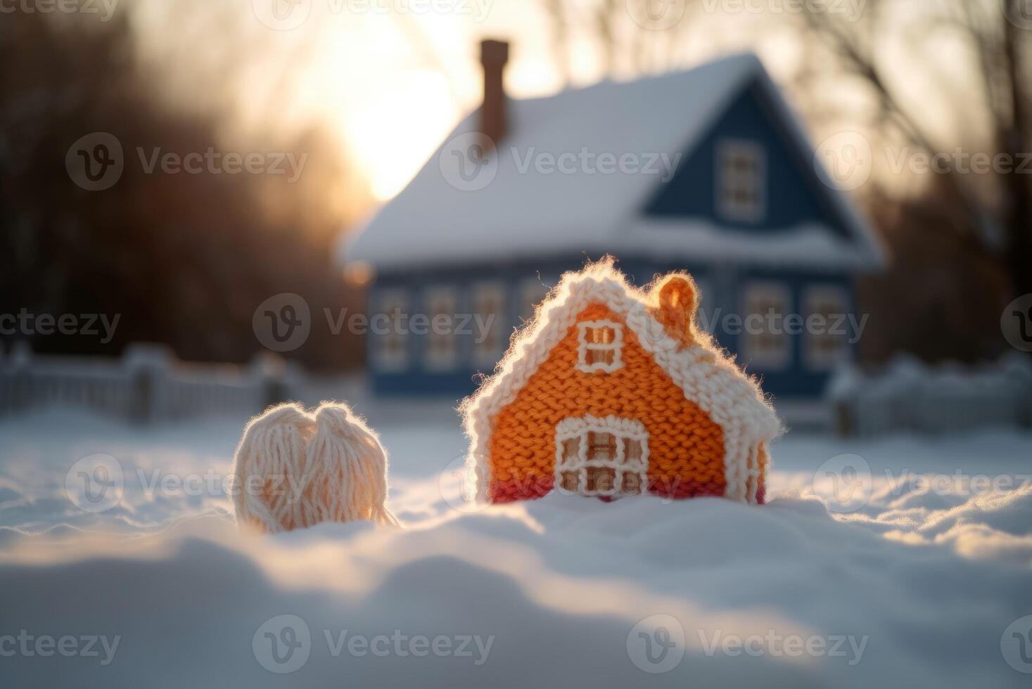 ai gegenereerd gebreid huis draad in wintertijd. genereren ai foto