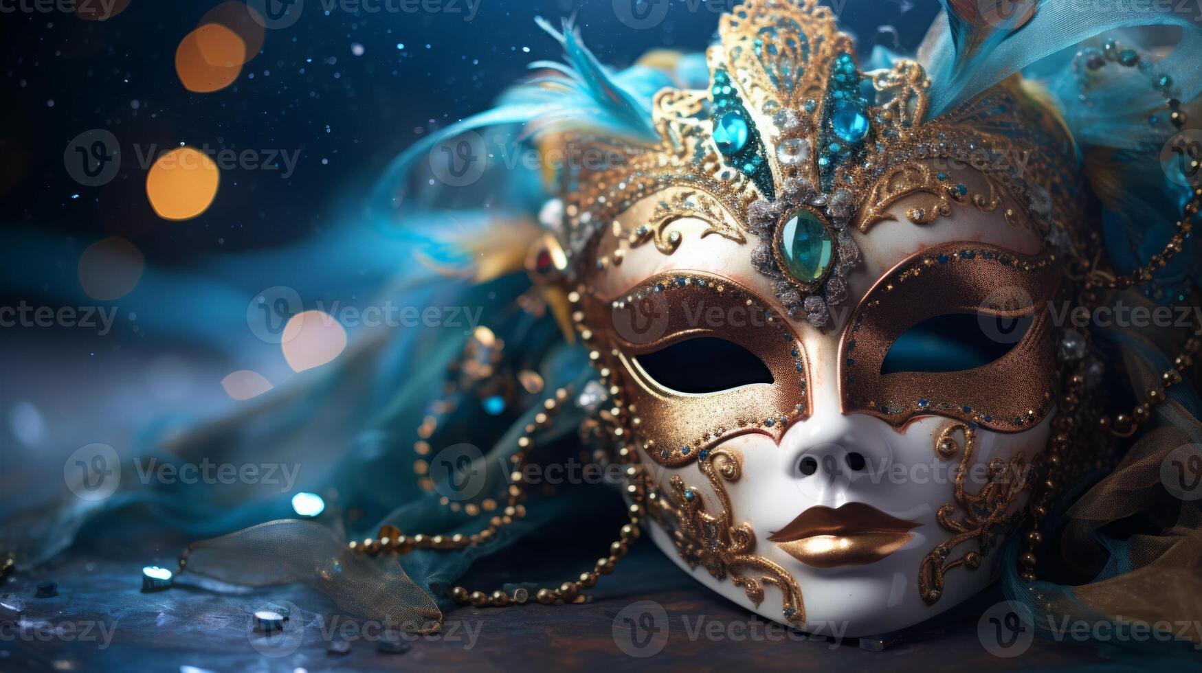 ai gegenereerd carnaval masker, slingers en confetti voor feestelijk achtergrond. neurale netwerk ai gegenereerd foto