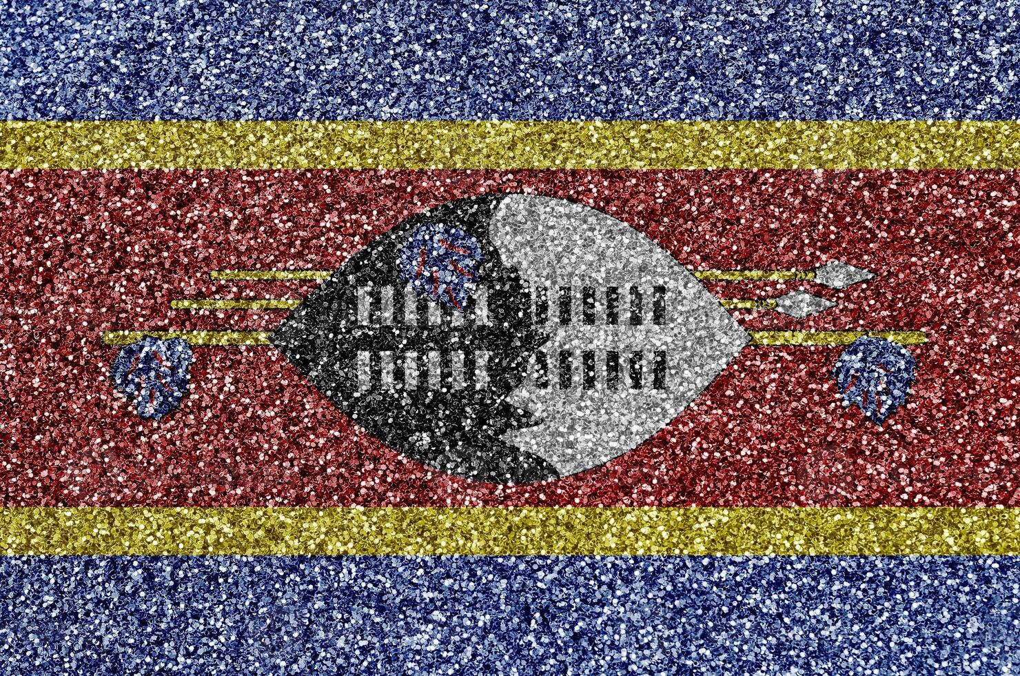 Swaziland vlag afgebeeld Aan veel klein glimmend pailletten. kleurrijk festival achtergrond voor partij foto