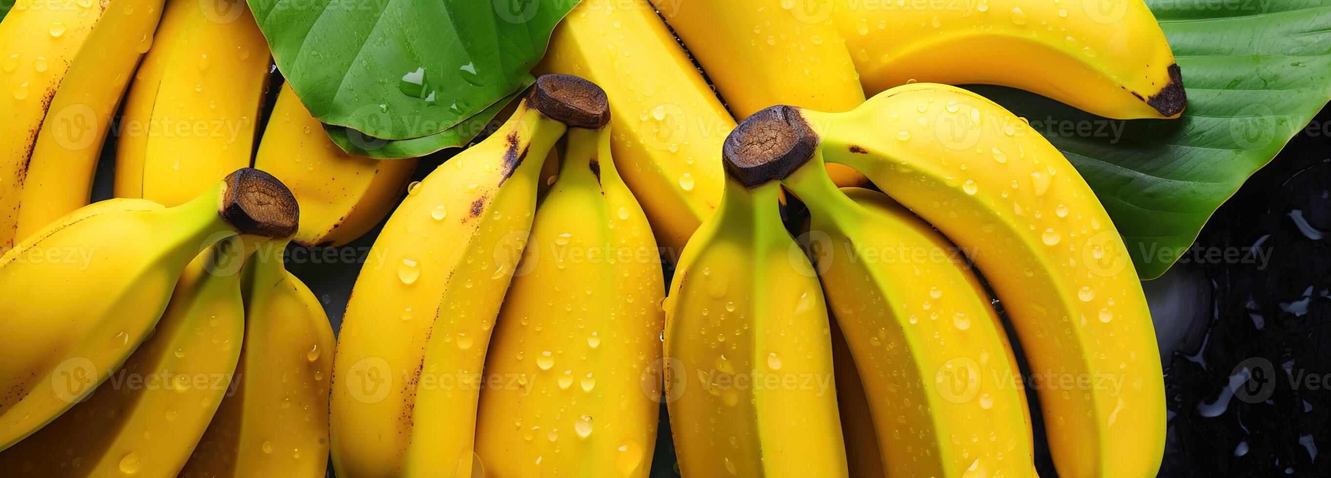 ai gegenereerd detailopname visie van vers geel bananen met levendig bladeren, een tropisch genot - ideaal voor fruit achtergronden en natuurlijk voedsel thema's foto