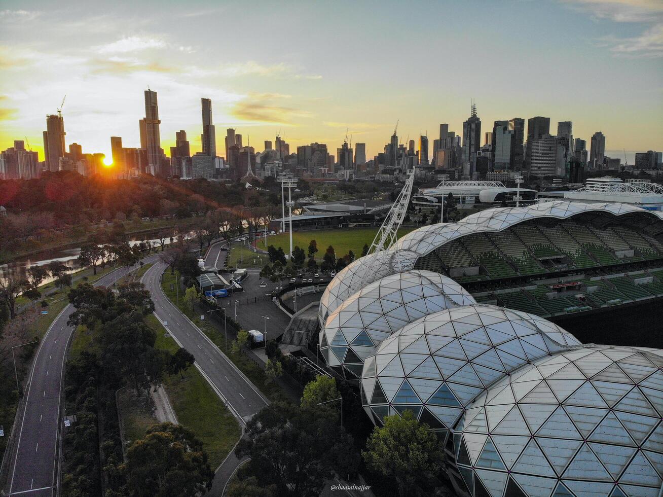 Melbourne stad zonsondergang foto