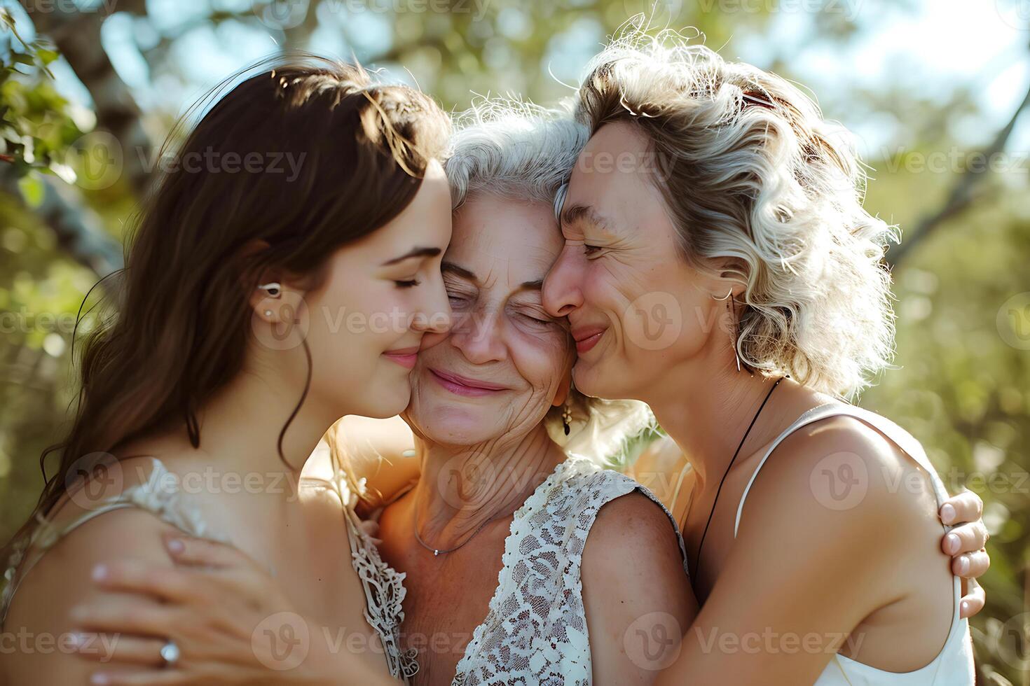 ai gegenereerd moeder, dochter, en grootmoeder liefhebbend omhelzing foto