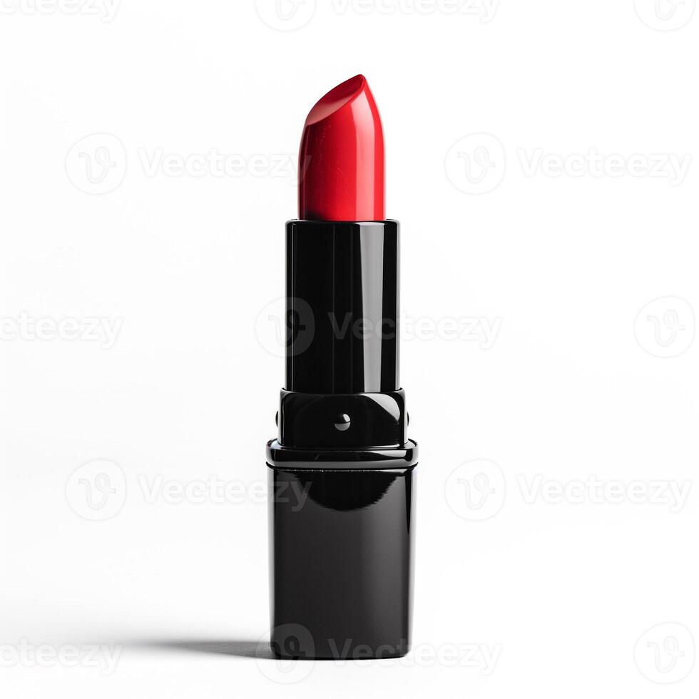 ai gegenereerd rood lippenstift schoonheid Aan wit backdrop foto