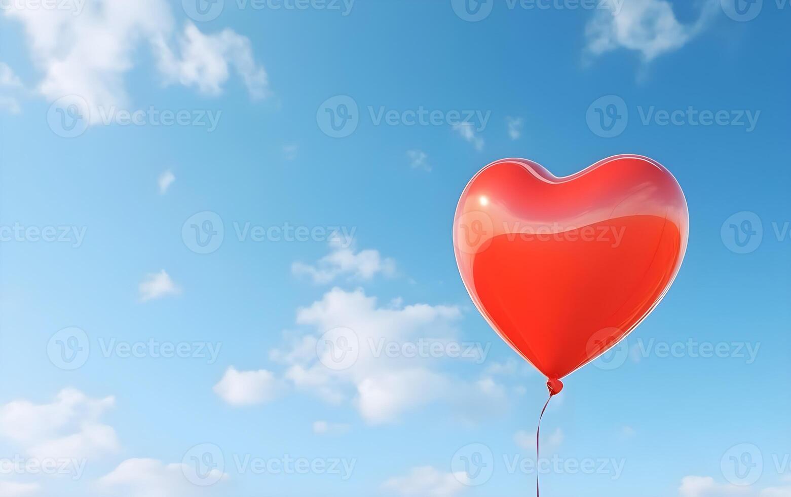 ai gegenereerd rood hartvormig ballon vliegend in de blauw lucht. foto