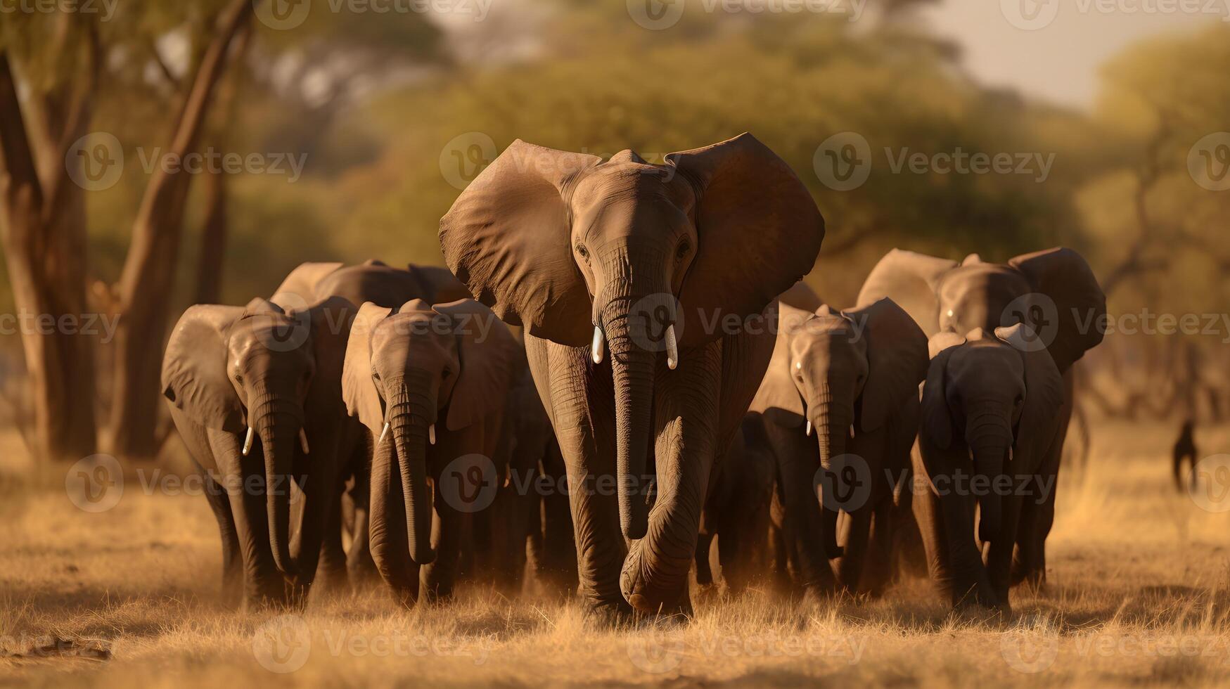 ai gegenereerd kudde van olifanten in een nationaal natuur reserveren. foto