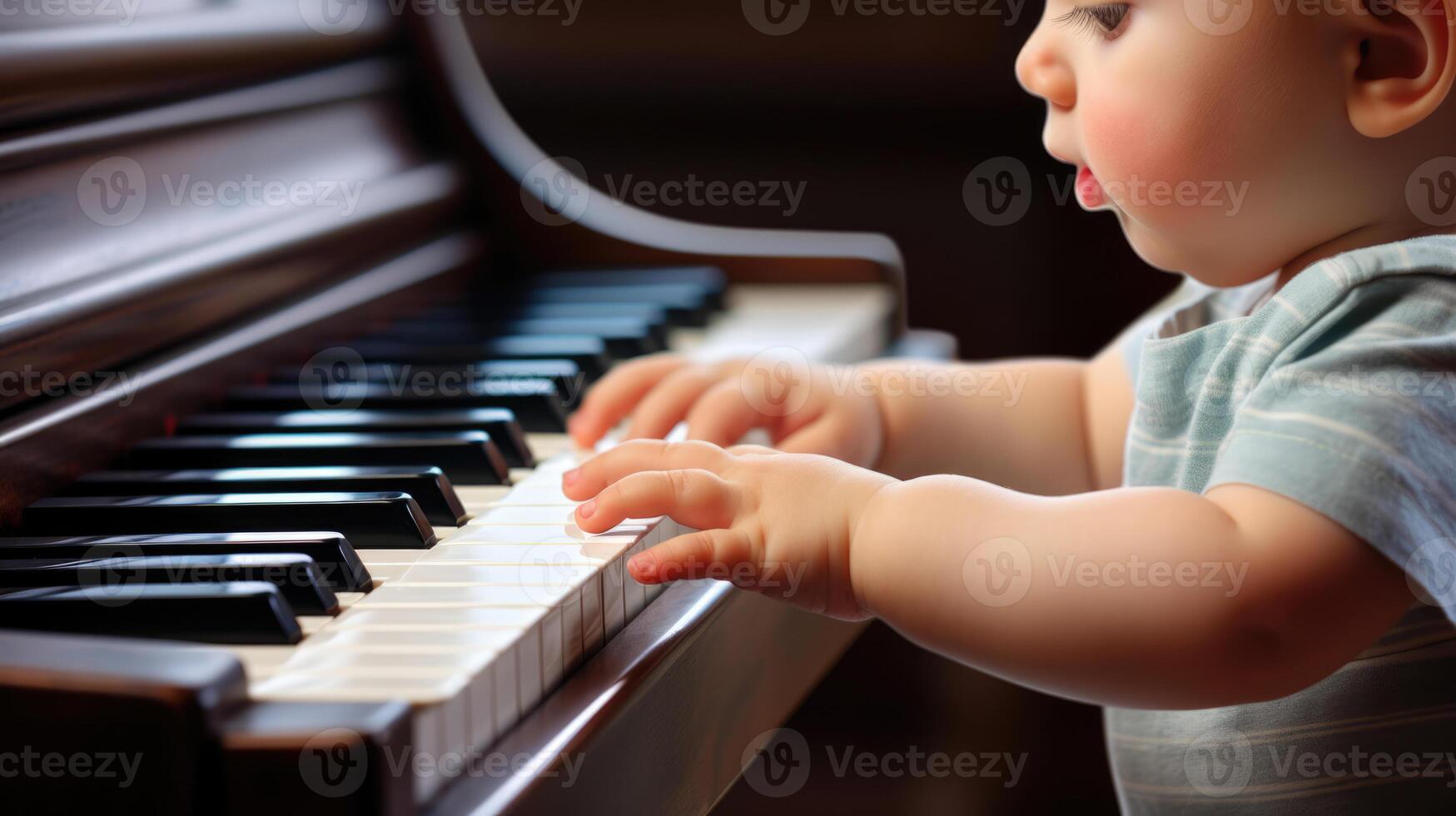 ai gegenereerd kleuter spelen piano sleutels foto